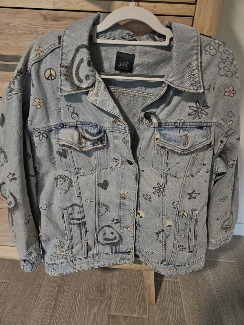 Rare Oversized wild fable Light Wash Denim Jacket with Hand-Drawn Doodles